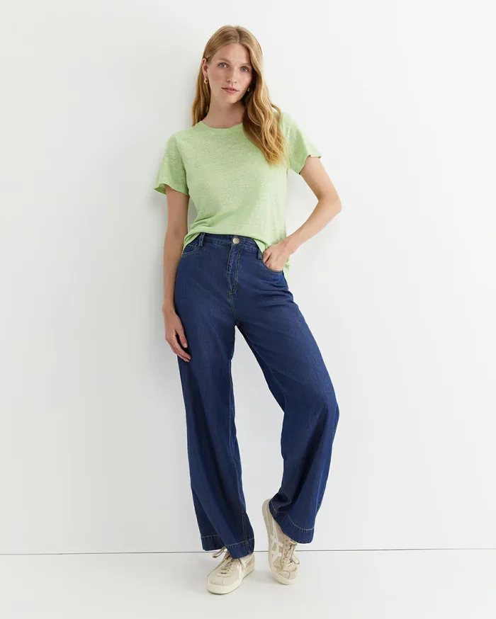 Women Sportscraft Tops and Tees Tonia Crew Neck Linen Tee Pear