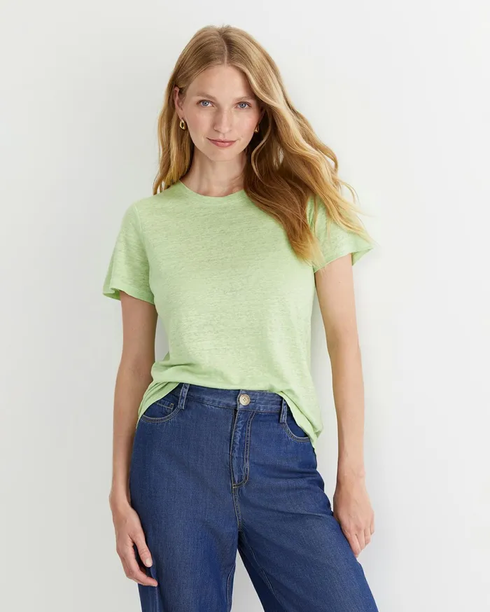 Women Sportscraft Tops and Tees Tonia Crew Neck Linen Tee Pear