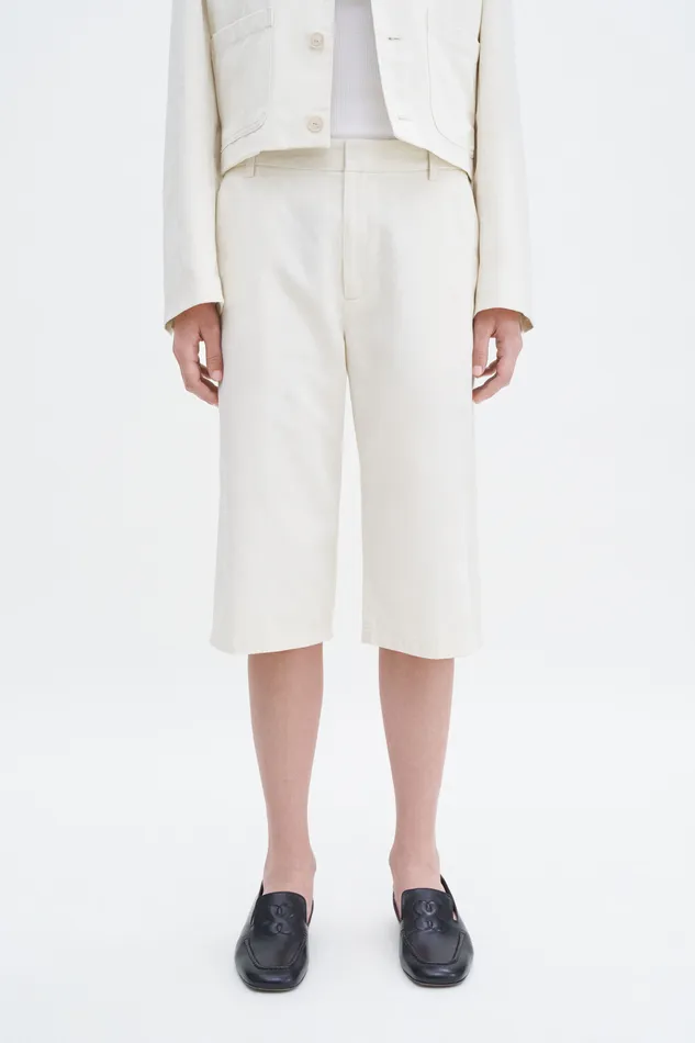 Women Straight Cotton Linen Shorts Bone WhiteWhite Pinstripe Trousers filippak