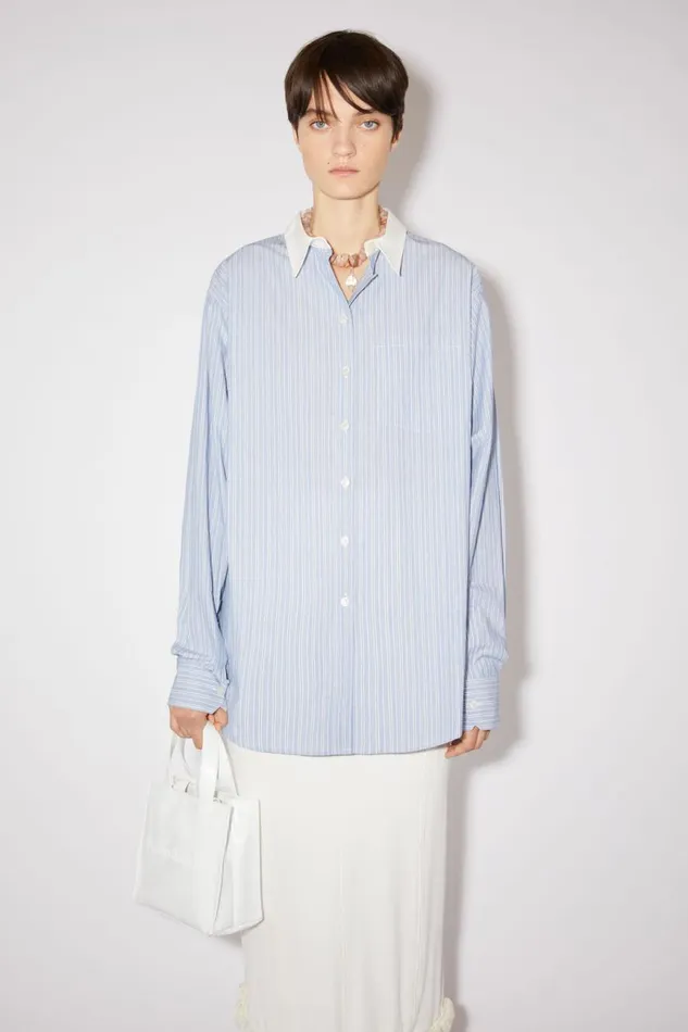 Women Striped Cotton Shirt Bluewhite Acne Studios Shirts and Blouses