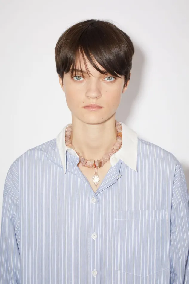 Women Striped Cotton Shirt Bluewhite Acne Studios Shirts and Blouses