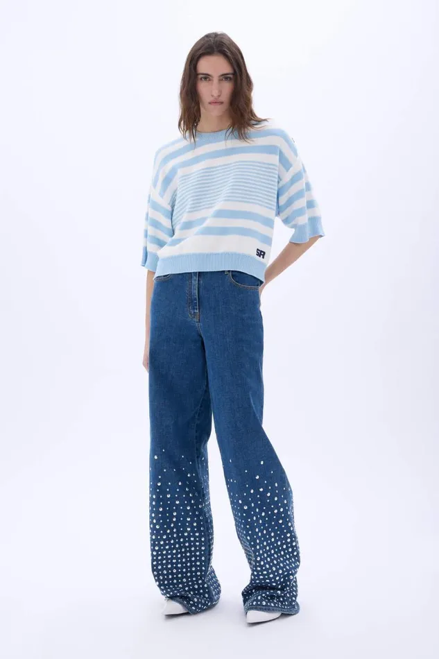 Women Striped Cotton Sweater Whiteskyblue Stripe Multi Sonia Rykiel Sweaters