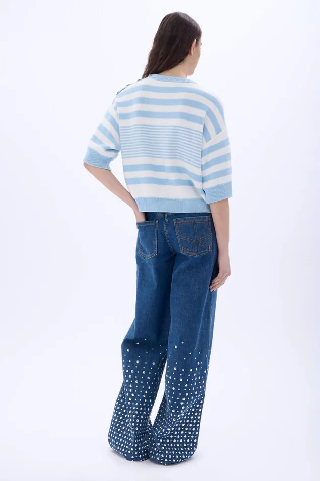 Women Striped Cotton Sweater Whiteskyblue Stripe Multi Sonia Rykiel Sweaters