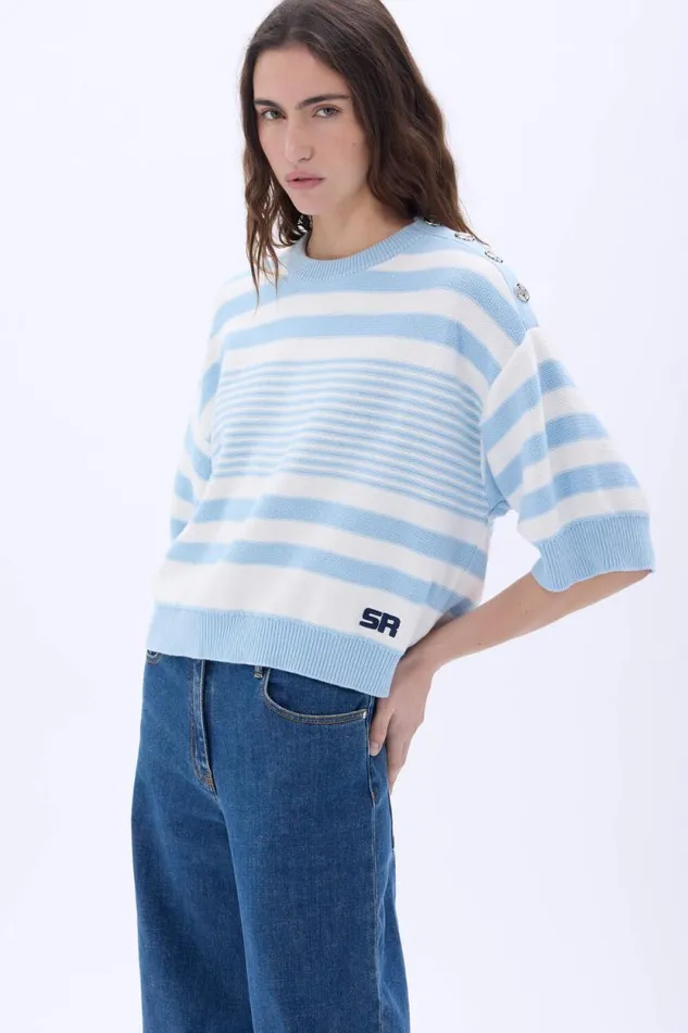 Women Striped Cotton Sweater Whiteskyblue Stripe Multi Sonia Rykiel Sweaters