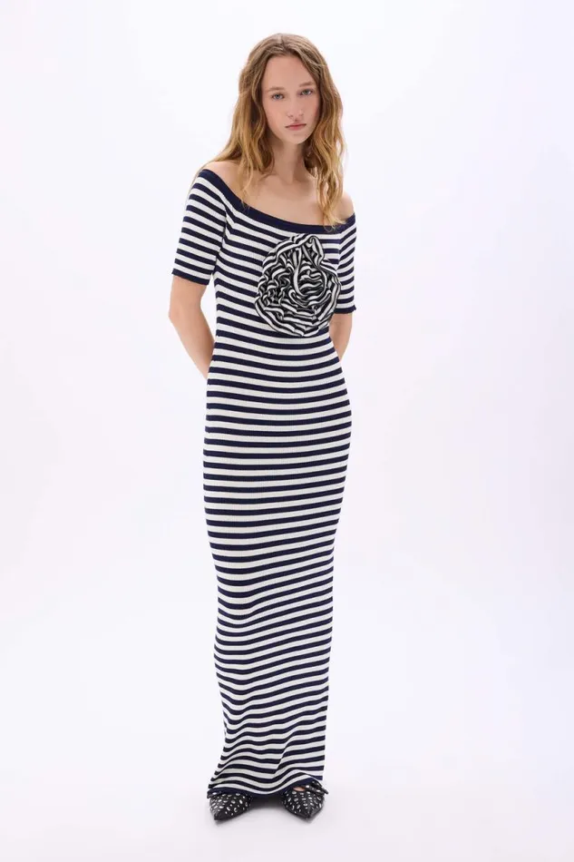 Women Striped Floral Dress Striped Whiteblue Multi Sonia Rykiel Long Dresses