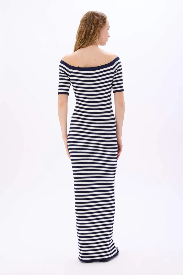 Women Striped Floral Dress Striped Whiteblue Multi Sonia Rykiel Long Dresses