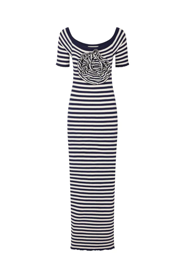 Women Striped Floral Dress Striped Whiteblue Multi Sonia Rykiel Long Dresses