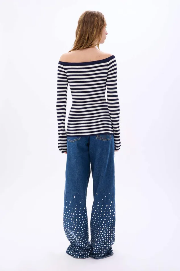 Women Striped Floral Sweater Striped Whiteblue Multi Sonia Rykiel Sweaters