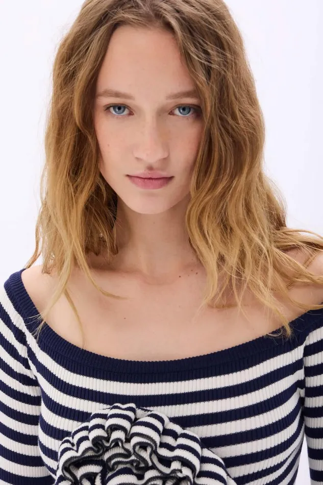 Women Striped Floral Sweater Striped Whiteblue Multi Sonia Rykiel Sweaters
