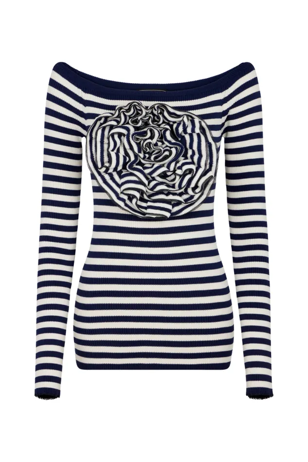 Women Striped Floral Sweater Striped Whiteblue Multi Sonia Rykiel Sweaters