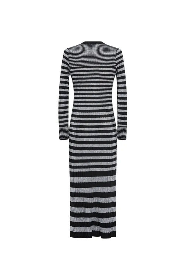 Women Striped Long Dress In Wool And Lurex Blacksilver Multi Sonia Rykiel Long Dresses