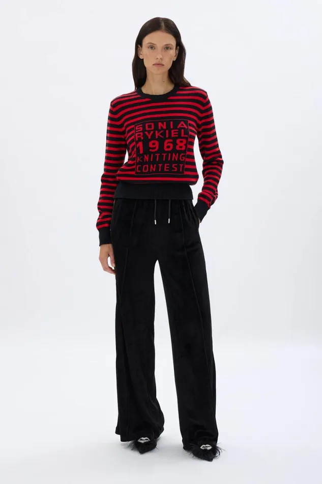 Women Striped Round Neck Sweater 1968 Blackred Multi Sonia Rykiel Sweaters
