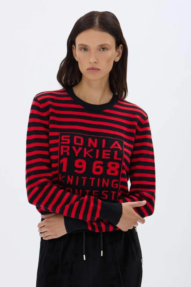 Women Striped Round Neck Sweater 1968 Blackred Multi Sonia Rykiel Sweaters Women Striped Round Neck Sweater 1968 Blackred Multi Sonia Rykiel Sweaters
