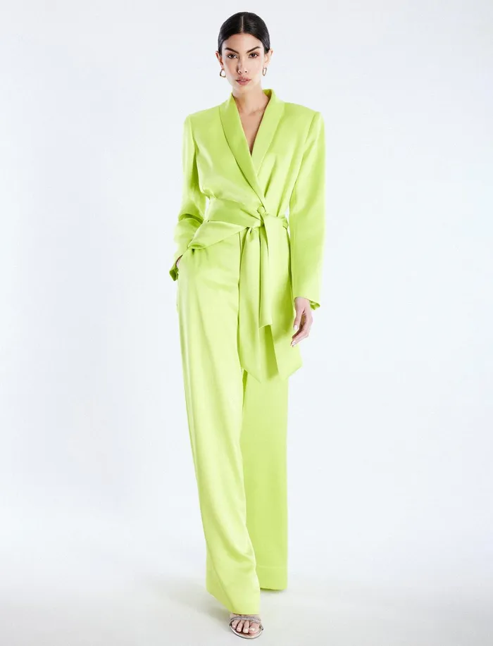Women Suiting BCBG Harrison WideLeg Satin Trouser Lime Punch