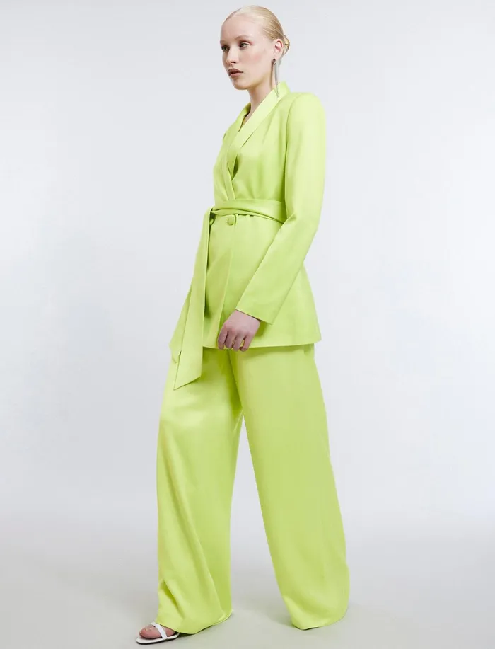 Women Suiting BCBG Harrison WideLeg Satin Trouser Lime Punch