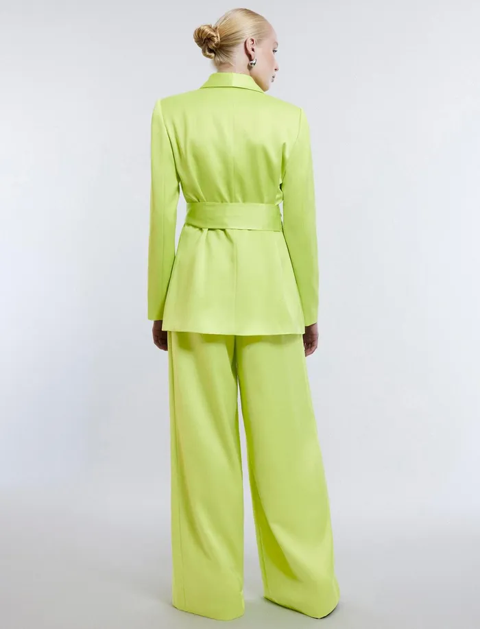 Women Suiting BCBG Harrison WideLeg Satin Trouser Lime Punch