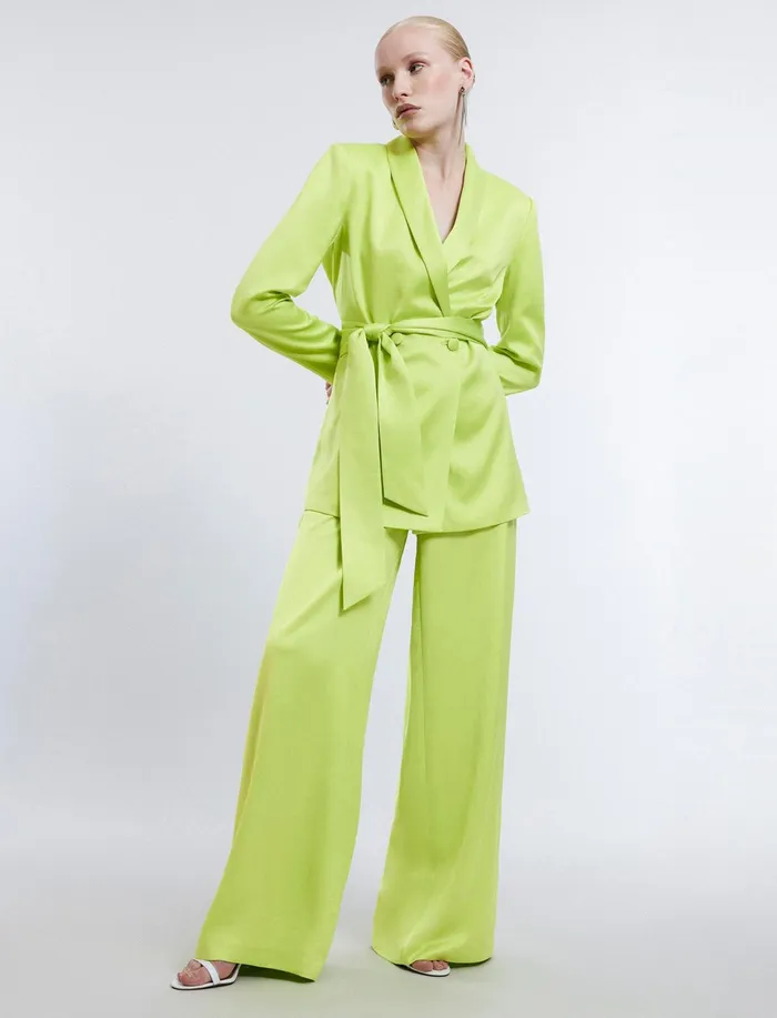 Women Suiting BCBG Harrison WideLeg Satin Trouser Lime Punch