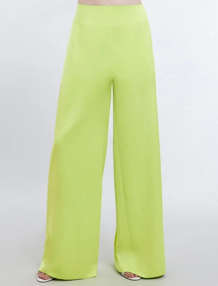 Women Suiting BCBG Harrison WideLeg Satin Trouser Lime Punch