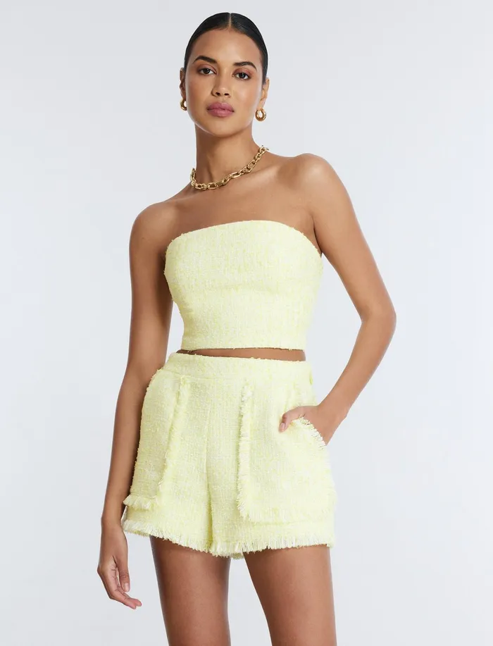 Women Suiting BCBG Strapless Boucle Crop Top Yellow