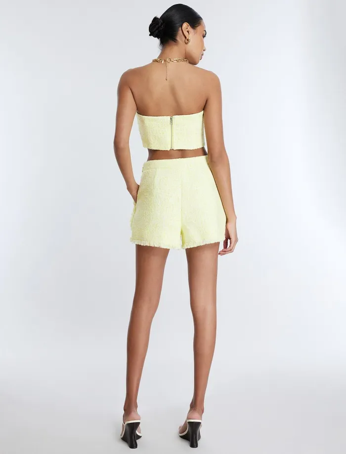 Women Suiting BCBG Strapless Boucle Crop Top Yellow