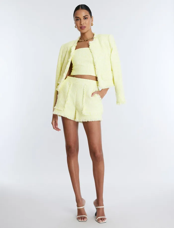Women Suiting BCBG Strapless Boucle Crop Top Yellow