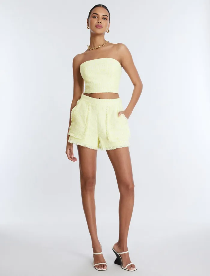 Women Suiting BCBG Strapless Boucle Crop Top Yellow