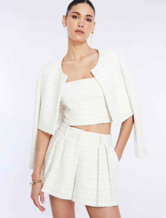 Women Suiting BCBG Tweed Short Gardenia