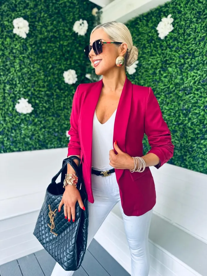 Women Suits and Blazers Canella Lane Baily Ruched Sleeve Blazer Wine