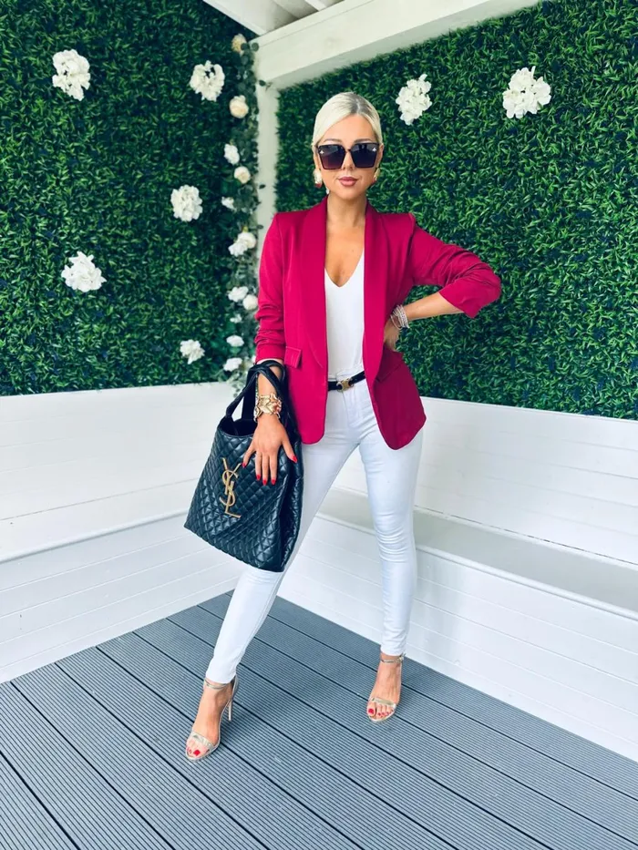 Women Suits and Blazers Canella Lane Baily Ruched Sleeve Blazer Wine