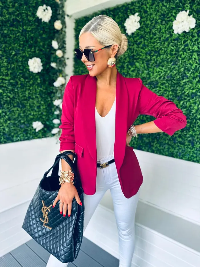 Women Suits and Blazers Canella Lane Baily Ruched Sleeve Blazer Wine