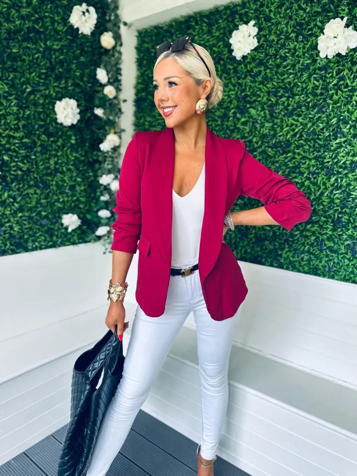 Women Suits and Blazers Canella Lane Baily Ruched Sleeve Blazer Wine
