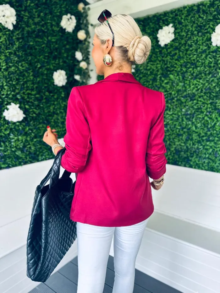 Women Suits and Blazers Canella Lane Baily Ruched Sleeve Blazer Wine