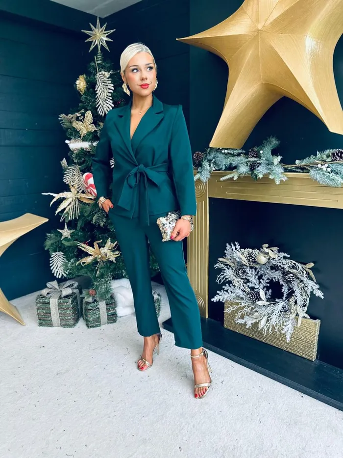 Women Suits and Blazers Canella Lane Frankie Tie Detail Suit Forest