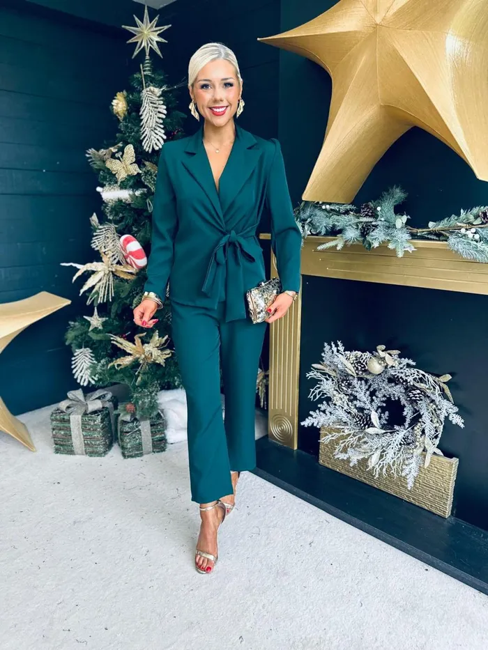 Women Suits and Blazers Canella Lane Frankie Tie Detail Suit Forest