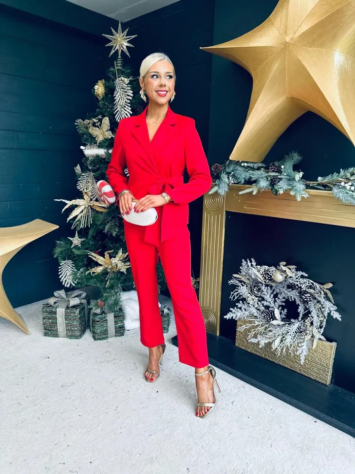 Women Suits and Blazers Canella Lane Frankie Tie Detail Suit Red