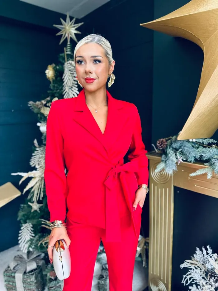 Women Suits and Blazers Canella Lane Frankie Tie Detail Suit Red