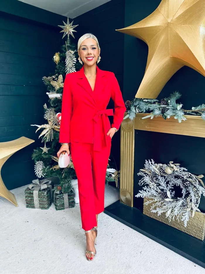 Women Suits and Blazers Canella Lane Frankie Tie Detail Suit Red