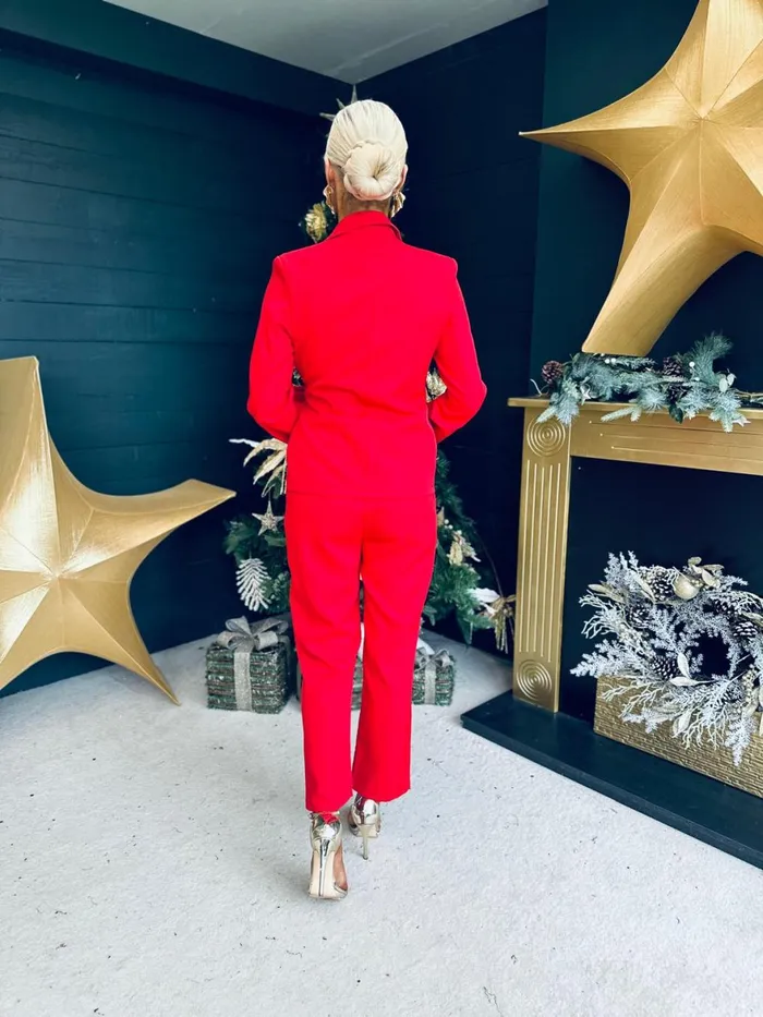 Women Suits and Blazers Canella Lane Frankie Tie Detail Suit Red