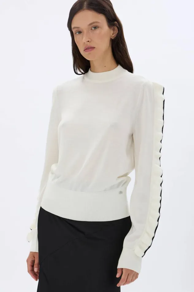Women Sweater With Ruffle Detail Cream Beige Sonia Rykiel Sweaters