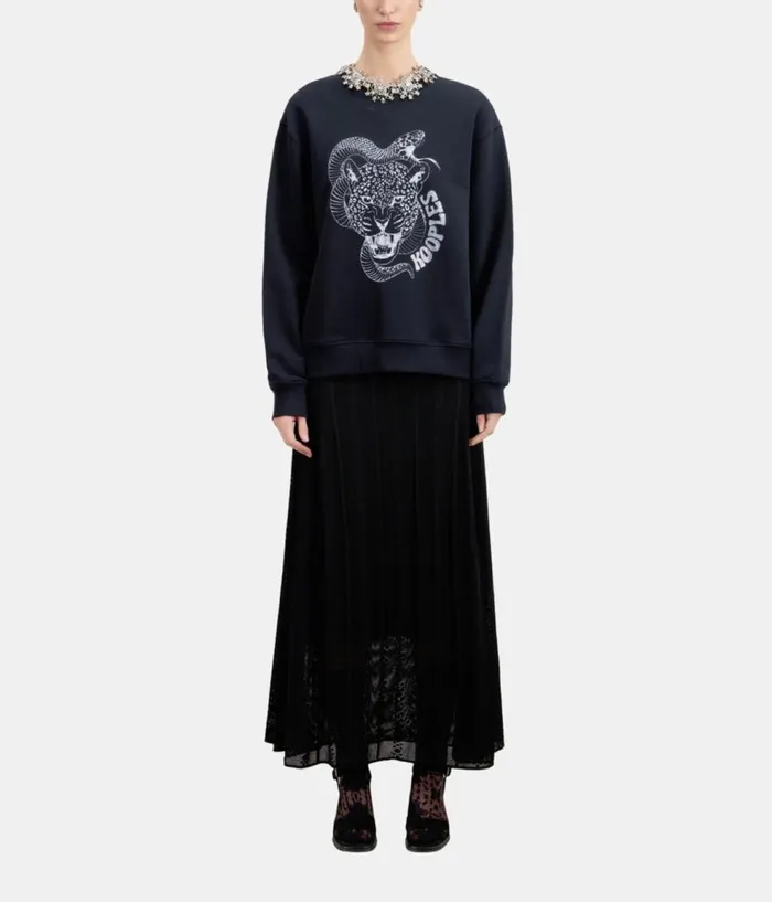 Women Sweatshirts THE KOOPLES Black Sweatshirt With Snake Leopard Serigraphy
