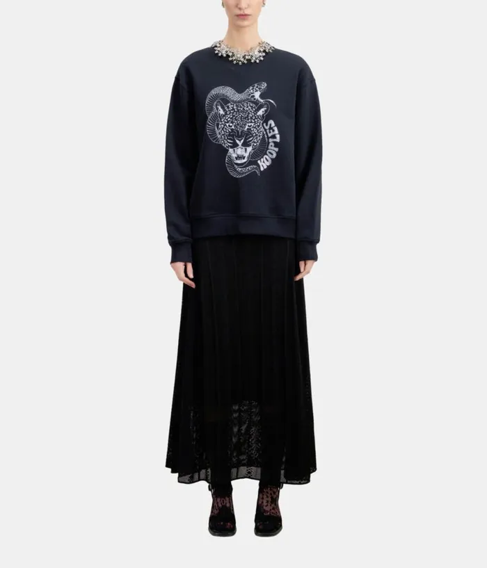 Women Sweatshirts THE KOOPLES Black Sweatshirt With Snake Leopard Serigraphy Women Sweatshirts THE KOOPLES Black Sweatshirt With Snake Leopard Serigraphy