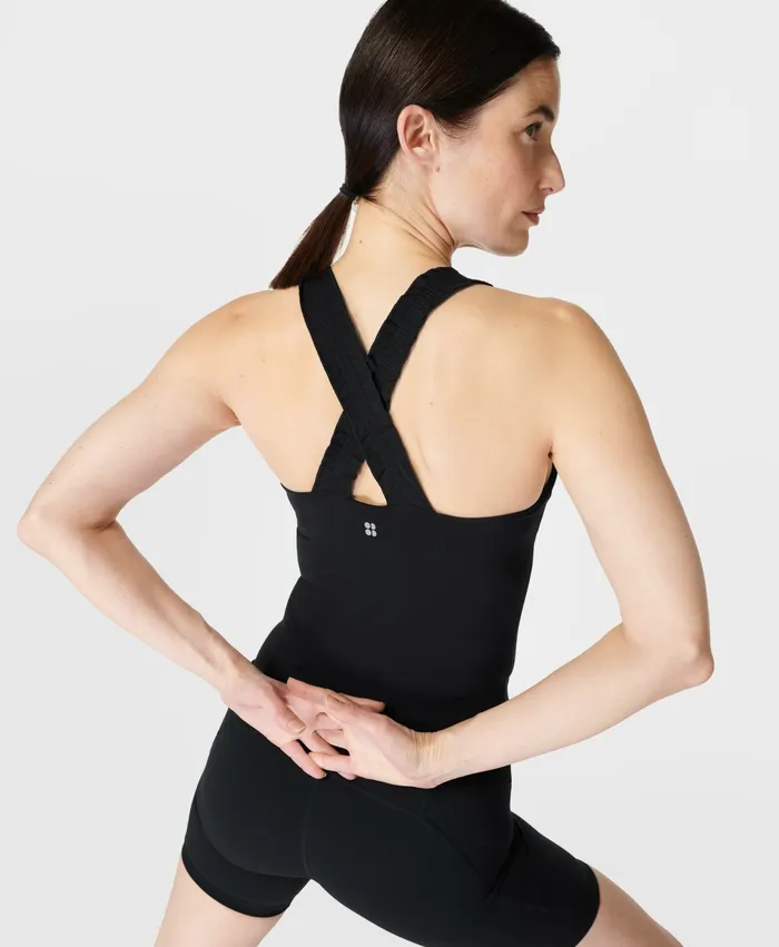 Women Sweaty Betty Power Cross Back Vest Black Vest Tops