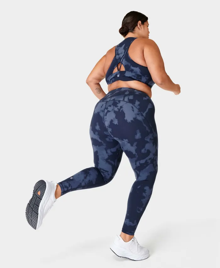 Women Sweaty Betty Power Gym Leggings Blue Fade Print Pocketed