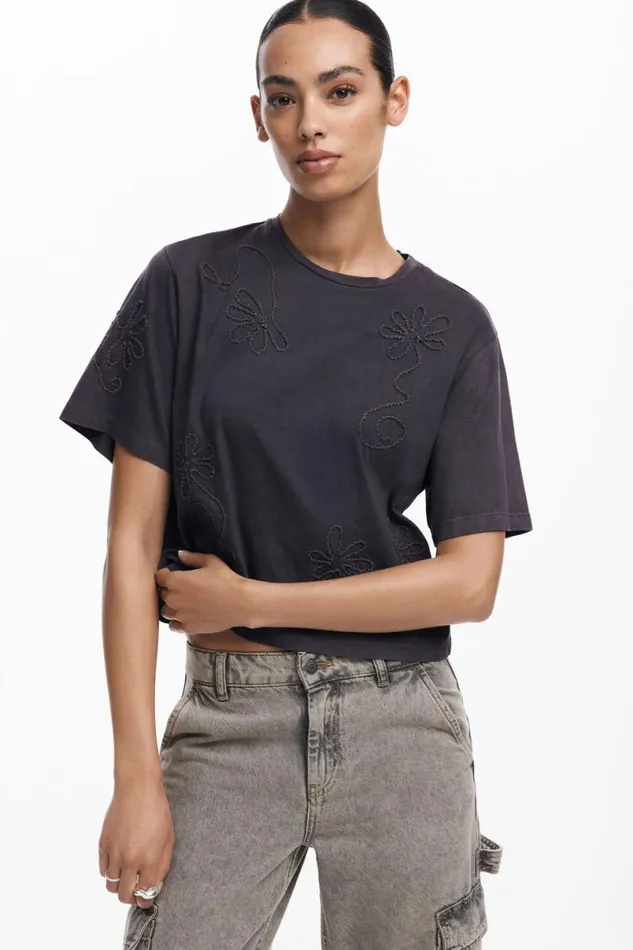 Women Tshirts Desigual Embroidered Flower Tshirt