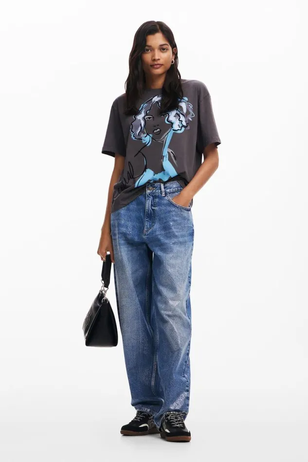 Women Tshirts Desigual Face Illustration Tshirt