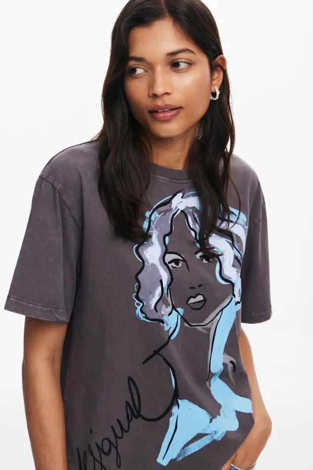 Women Tshirts Desigual Face Illustration Tshirt