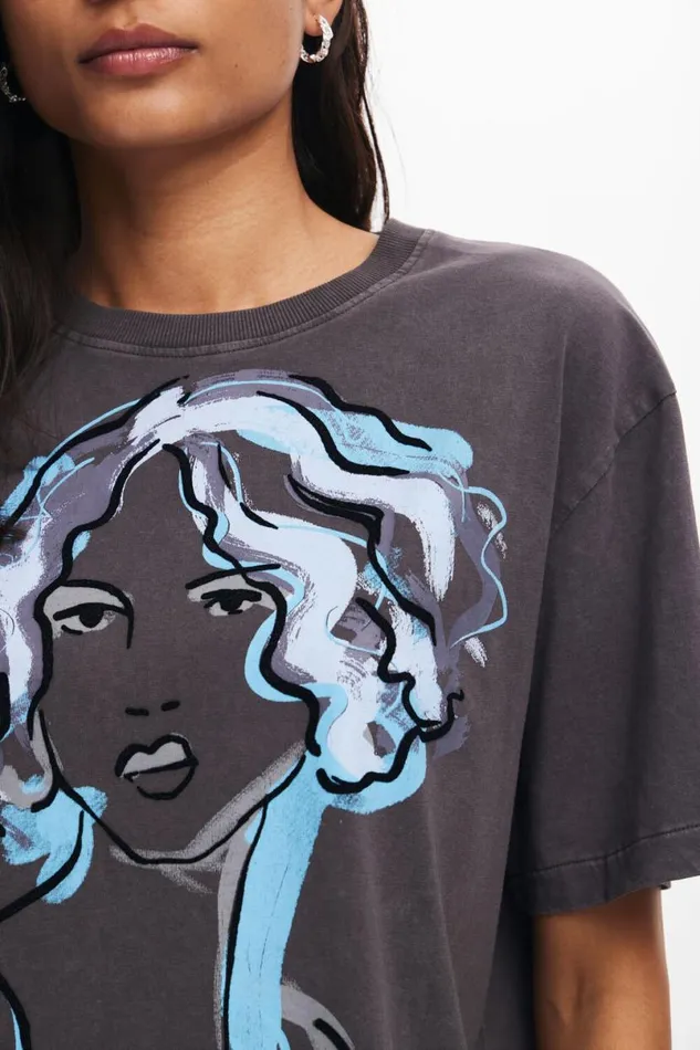 Women Tshirts Desigual Face Illustration Tshirt