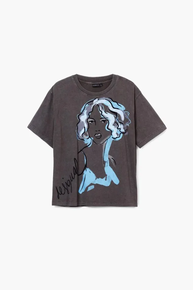 Women Tshirts Desigual Face Illustration Tshirt