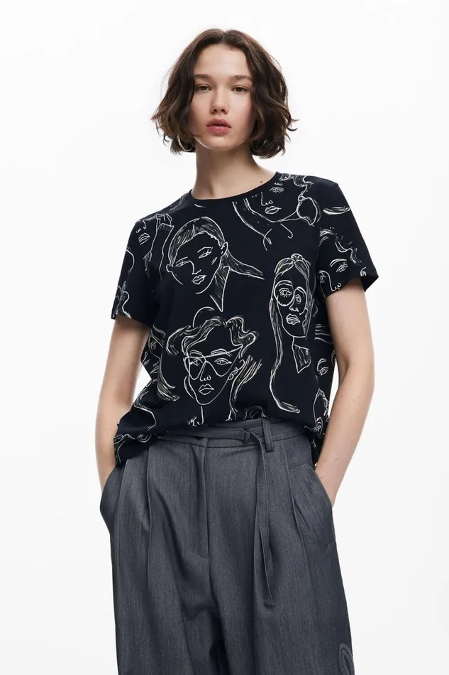 Women Tshirts Desigual Shortsleeved Tshirt With Faces