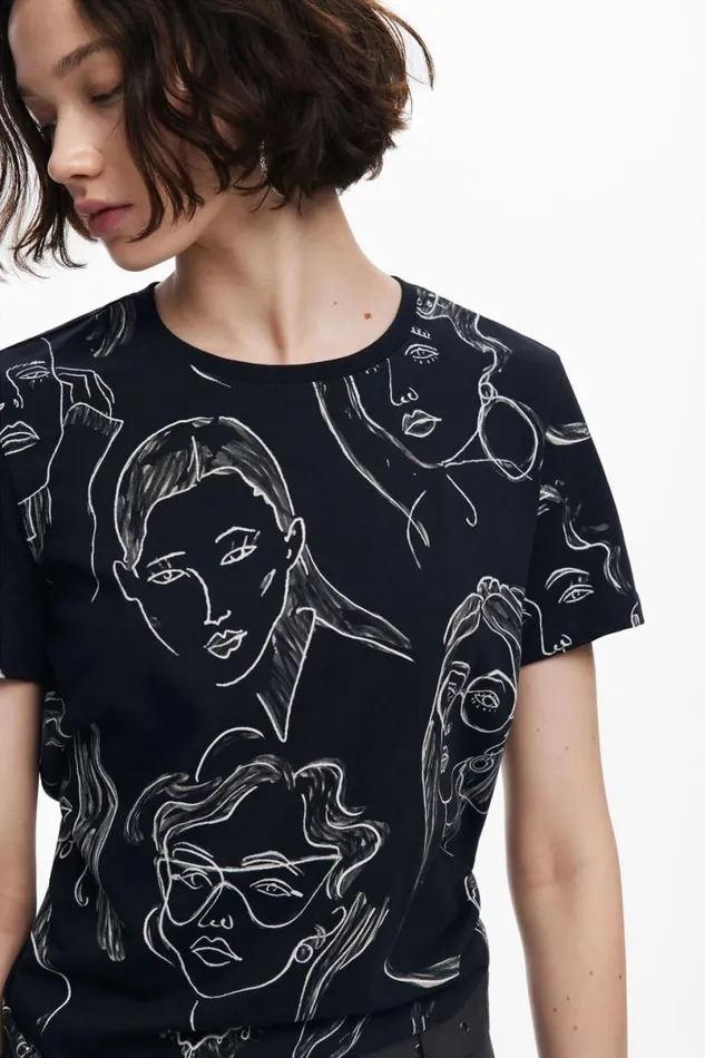 Women Tshirts Desigual Shortsleeved Tshirt With Faces